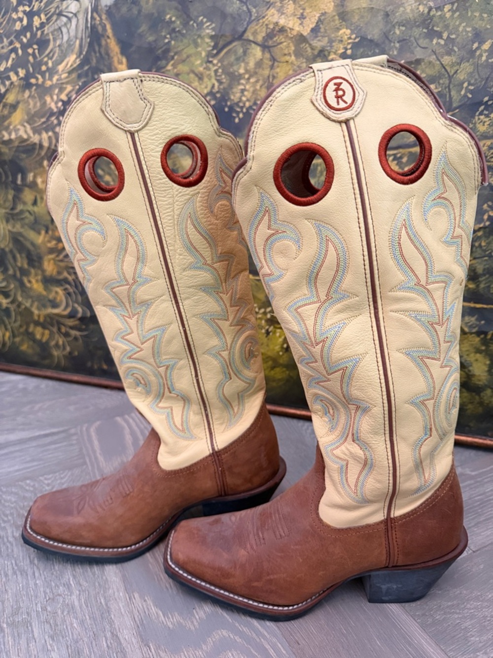 Tony Lama Western Pull-On Cowboy Boots with Embroidery